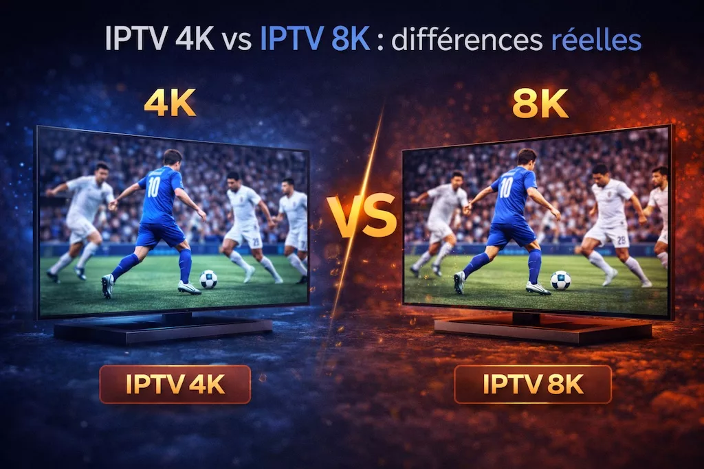 Infographie comparative entre les résolutions IPTV 4K Ultra HD et IPTV 8K Full Ultra HD