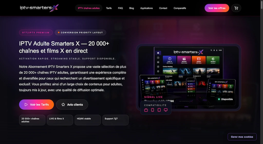 IPTV Smarters X - Fournisseur IPTV Premium 2026 IPTV Smarters X - Meilleur IPTV avec chaînes adulte